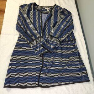 Dana Buchman XL Blue & Black Geometric Open Front Cardigan